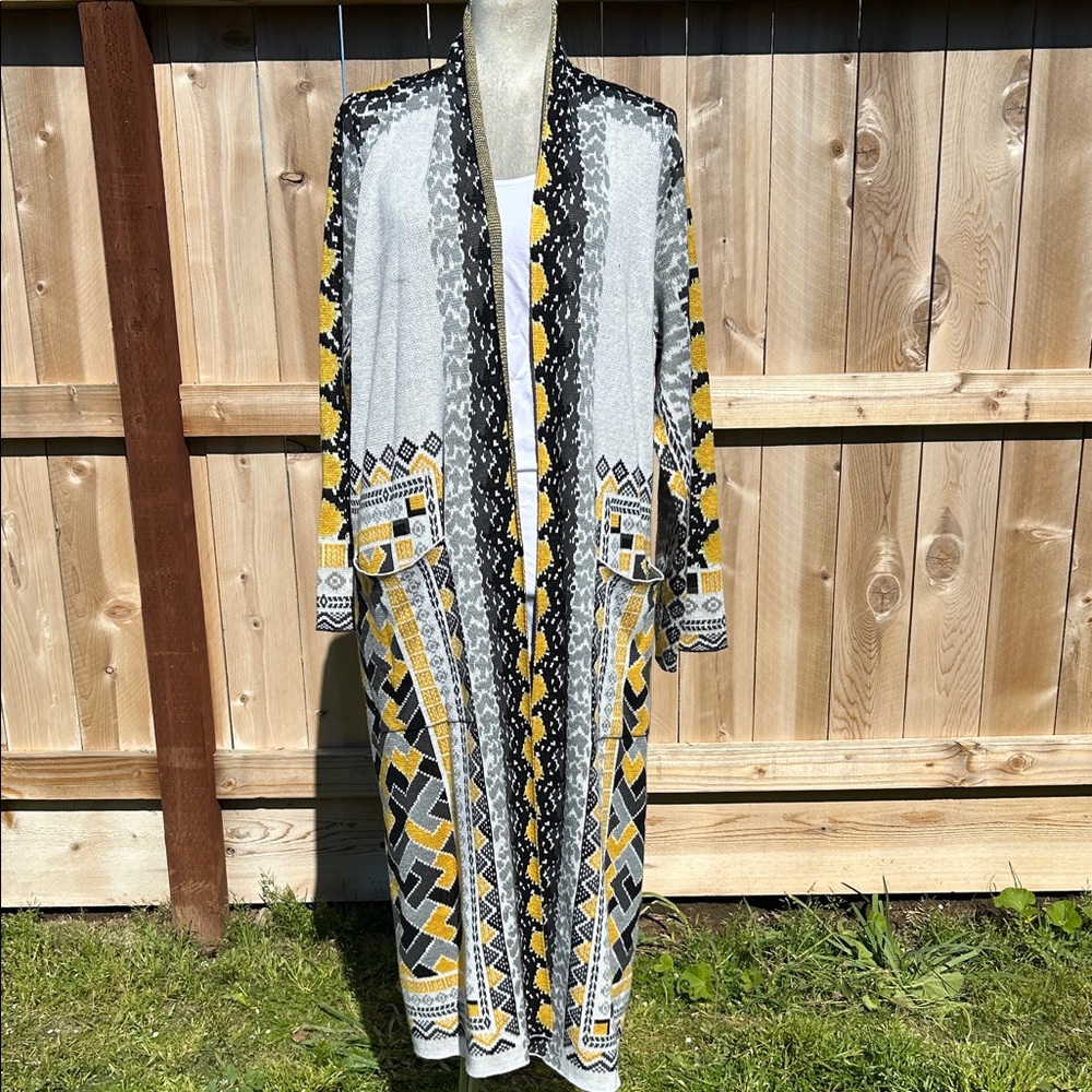 Vertigo Geometric Patterned Long Duster Cardigan - image 1